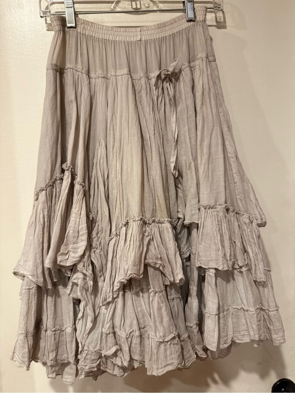 Nadir Positano Boho Tiered Ruffle Midi Skirt - Light Gray